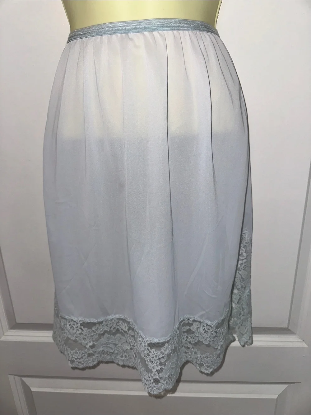 Vintage 60s Vanity Fair Light Blue Lace-Hem Mini Half Slip - Picture 1 of 9